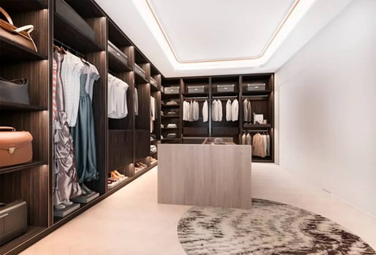Custom built-in closet cabinetry and shelving installed in a Connecticut home