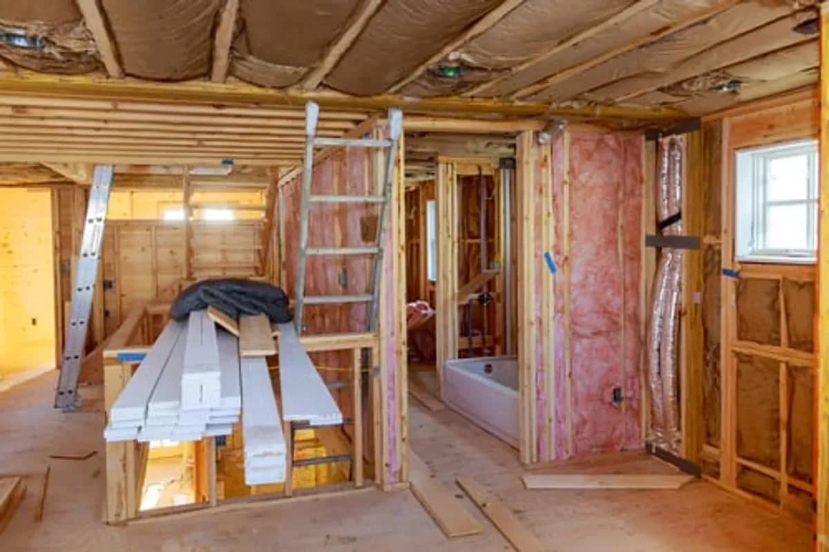 Home addition framing taking shape on an existing house in Stamford, Connecticut
